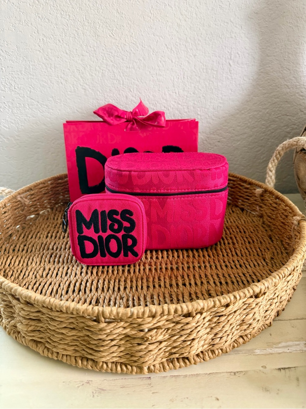Dior Hot Pink Travel Case with Matching Miss Dior Pouch